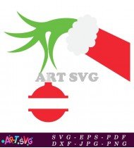 Grinch Hand Holding Circle Christmas Ornament SVG