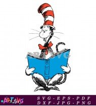 The Cat In The Hat Holding A Book SVG