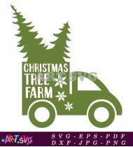 Christmas Tree Farm Truck Green Vector Illustration SVG