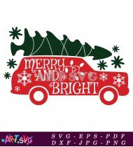 Merry And Bright Christmas Truck Illustration SVG