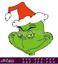 Grinch Wearing Santa Hat Green Illustration SVG 1