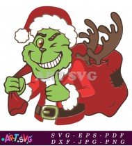 Grinch Wearing Santa Suit Grinning Green SVG