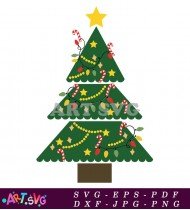 Christmas Tree Clipart With Stars And Candy SVG