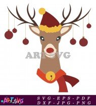 Reindeer With Christmas Lights And A Red Hat SVG