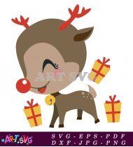 Adorable Reindeer With Gift Christmas Ornament SVG