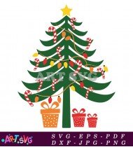 Christmas Tree With Lights And Candy Canes SVG