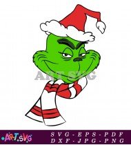 Grinch Character Wearing Hat Green Red Design SVG