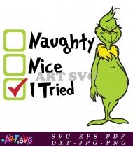 Grinch Christmas Checklist Naughty Nice Tried Funny SVG