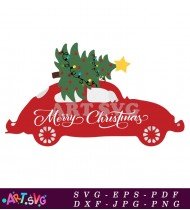 Merry Christmas Red Car Tree Holiday Decor SVG