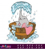 Baby Elephant Taking A Bath Cartoon SVG