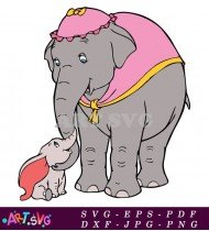 Cute Dumbo Elephant Mother And Child Cartoon SVG