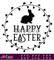 Happy Easter Wreath With Black Silhouettes SVG