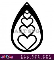 Stacked Hearts Black Earring Design Template SVG