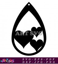 Black Three Heart Earring Design Printable SVG