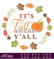 Its Fall Y'all Autumn Leaves Wreath Svg SVG