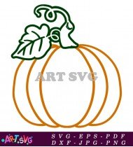 Fall Autumn Pumpkin With Green Leaf SVG 1