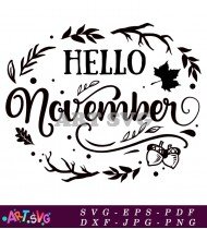 Hello November Fall Leaves and Acorns Design SVG