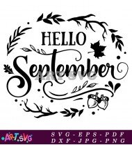 Hello September Autumn Leaves Fall Wreath Design SVG 2