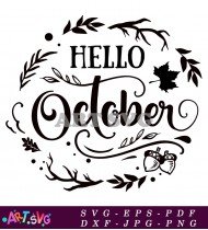 Hello October Fall Autumn Leaves Graphic Design SVG 2