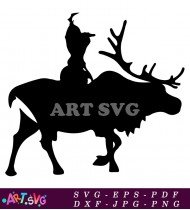 Frozen Reindeer Cartoon Character Vector Black SVG