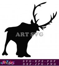 Black Reindeer with Antlers in White Background SVG