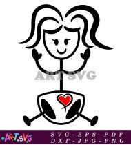 Stick Figure Girl With Pigtails Wearing Diaper SVG 5