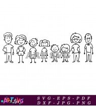 Stick Figure Family With Cute Pets Illustration SVG