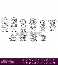 Simple Stick Figure Family With Dog Cat SVG