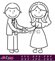 Wedding Couple Stick Figure Illustration Design SVG