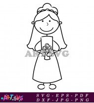 Cartoon Stick Figure Bride Wedding Bouquet SVG