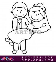 Cartoon Couple Bride Groom Wedding Illustration SVG