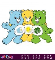 Three Care Bears Yellow Blue and Green SVG