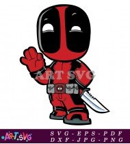 Red Deadpool Cartoon with Dagger Image SVG