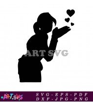 Silhouette Woman Blowing Kiss Hearts Cartoon SVG