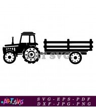 Black and White Tractor Clipart with Wagon SVG