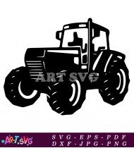 Tractor with Trailer Silhouette Clipart for Farm SVG