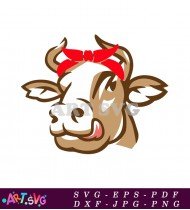 Cute Cow Clipart with Red Bow Printable SVG 1