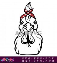 Hen Wearing Polka Dot Bandana Cartoon Art SVG