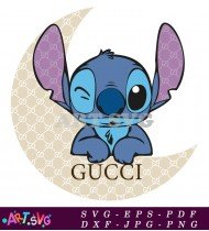 Stitch Cartoon Character with Crescent Moon Logo SVG