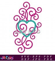 Pink Swirls And Heart Decorative Elements SVG