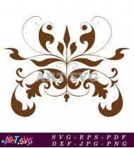 Elegant Brown Floral Scroll Design for Printing SVG