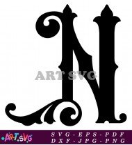 Black Ornate Letter N Design Vector SVG 1