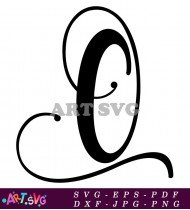 Elegant Black Swirls Letter O Script Font SVG