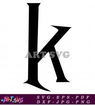 Black and White K Letter Alphabet Clipart SVG 2