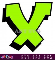 Green Letter X Graffiti Black Outline SVG