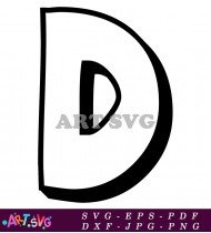 Black and White D Letter Alphabet Clipart SVG