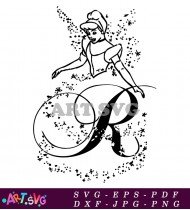 Black and White Disney Cinderella Character Design SVG