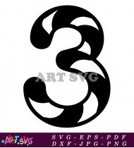 Bold Black Swirled Number Three Design SVG