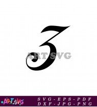 Bold Black Swirling Number Three Design SVG