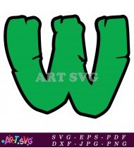 Green W Letter In Cartoon Style SVG 1